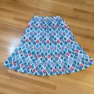 Boho Diamond Print Tiered Skirt - Blue & Red | Size 2x